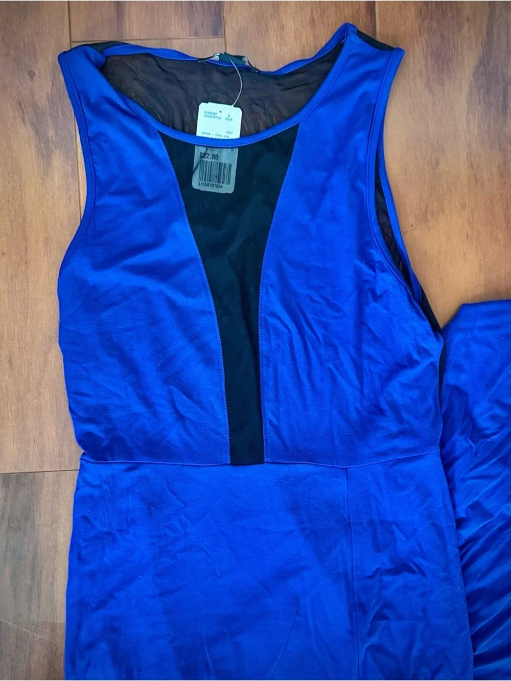 Forever 21 Royal Blue Maxi Dress w/Sheer Mesh Plunge, Side Slits, & Sheer Back - Picture 5 of 7